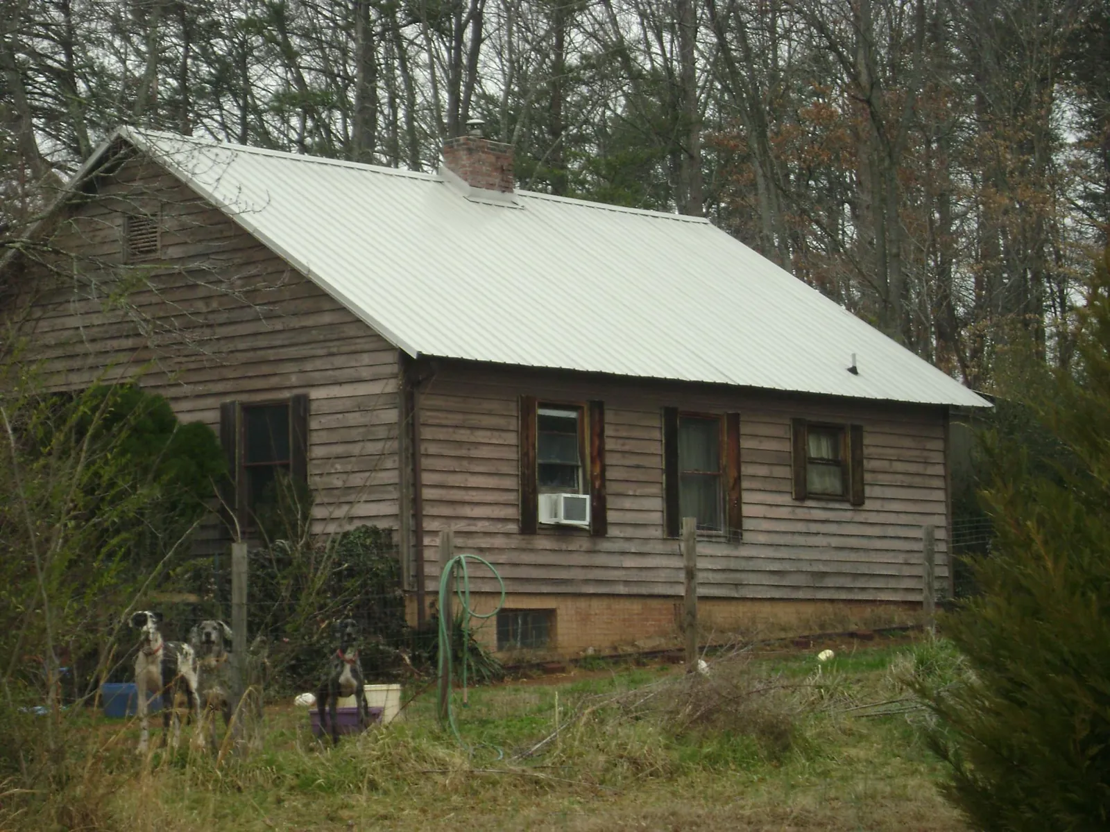 White metal roof on an old wood sided farmhouse, from a Asphalt Shingle Roof Repair job in Dallas